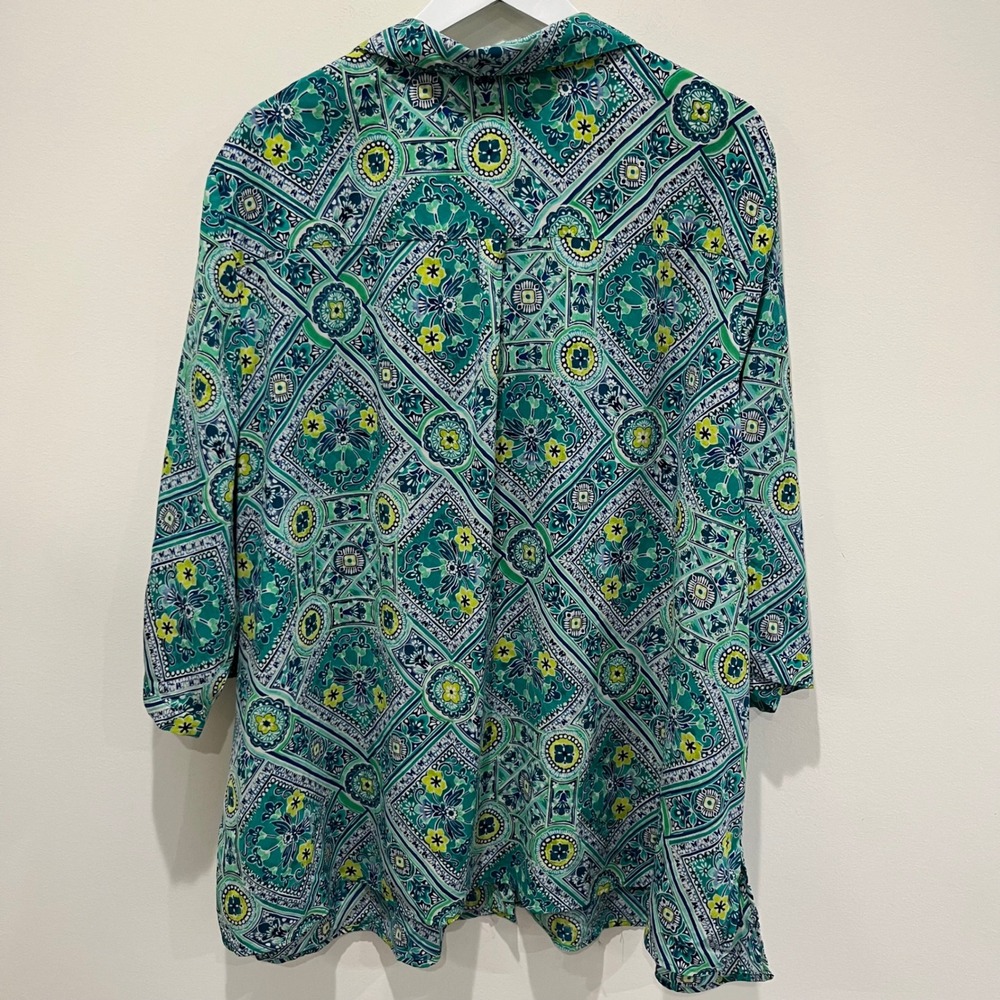 Catherines Womens Top 4X Blue Green‎ Paisley Geometric Button Up Tunic Casual - Picture 3 of 7